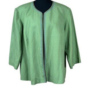 Positive Attitude Green Embroidered Linen Blend Jacket Size 20